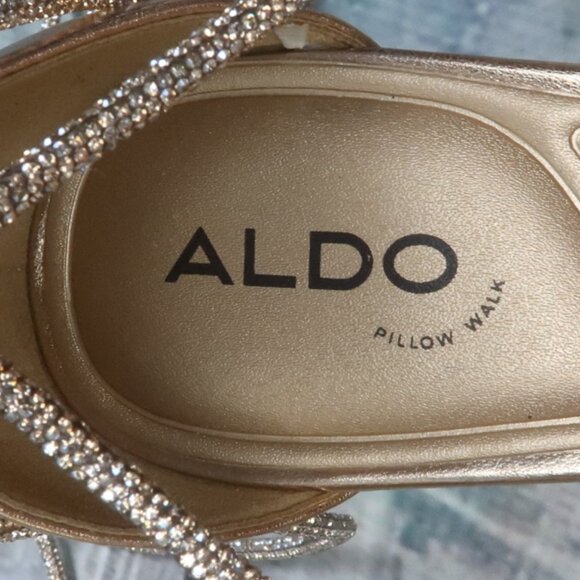 ALDO GOLD RHINESTONE SPARKLY GLADIATOR STRAPPY 4" HEELS SIZE 8.5 - Picture 4 of 12